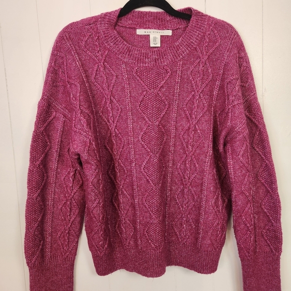 Max Studio Pink Cable Knit Sweater Soft Warm Winter Womens Size Medium Crew Neck - Picture 2 of 8